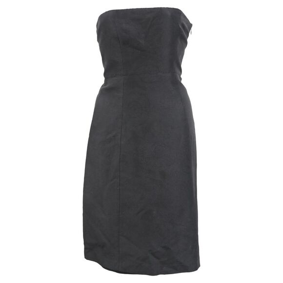 Theory Floral Printed Mini Strapless Dress in Black Satin